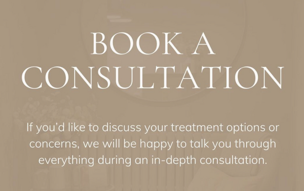 Text on a beige background encouraging booking a consultation for treatment options or concerns.